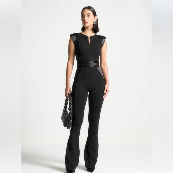Satin Contour Flared Jumpsuit - Black - Picture 14 of 14